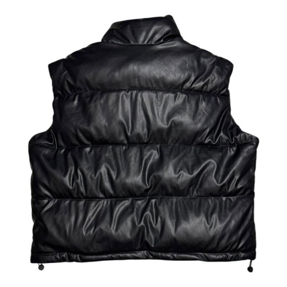 GUESS Faux Vegan Leather Black Designer Winter Puffer Parka Vest Womens XL - Picture 6 of 6